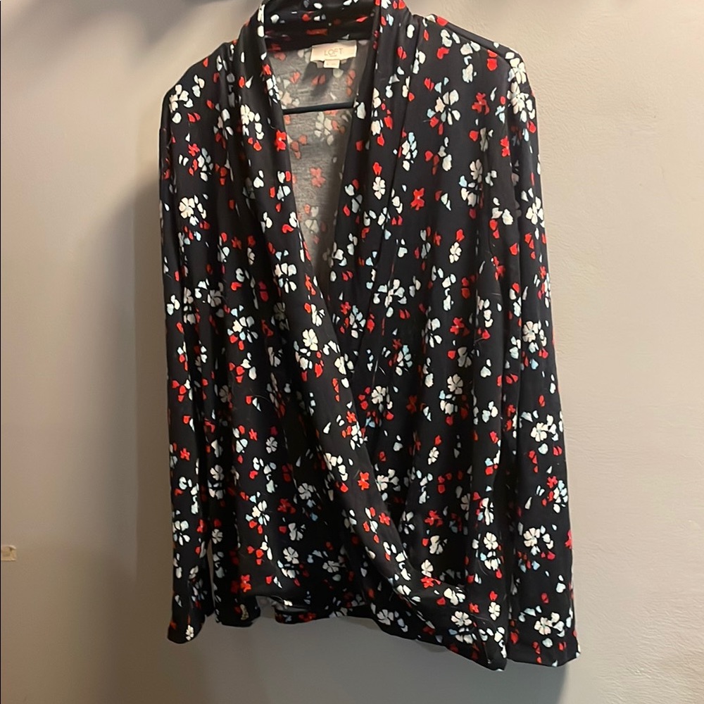 LOFT Black Floral Blouse